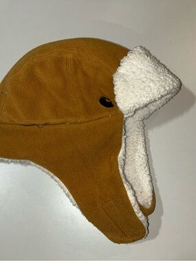 Kids Carhartt Fleece Trapper Hat - Camel with White Sherpa Lining